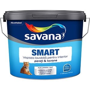 Vopsea lavabila interior SAVANA Smart, alb mat, 2.5l