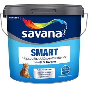 Vopsea lavabila interior SAVANA Smart, alb mat, 8.5l
