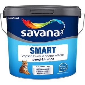 Vopsea lavabila interior SAVANA Smart, alb mat, 15l