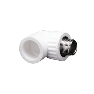 Cot plastic PPR, alb, 20 mm, unghi 90, racord 1/2, filet exterior