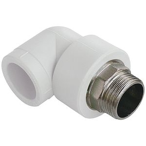 Cot plastic PPR, alb, 20 mm, unghi 90, racord 3/4, filet exterior