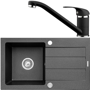 Pachet chiuveta PYRAMIS Classic, 1 cuva, picurator reversibil, compozit granit + baterie, negru