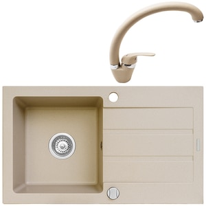 Pachet chiuveta PYRAMIS Econom, 1 cuva, picurator reversibil, compozit granit + baterie, bej