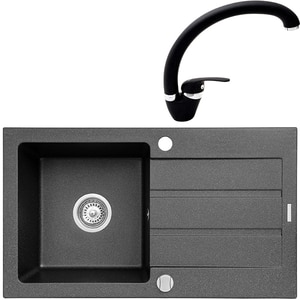 Pachet chiuveta PYRAMIS Econom, 1 cuva, picurator reversibil, compozit granit + baterie, negru