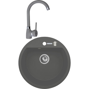 Pachet chiuveta PYRAMIS Round Elegant, compozit granit + baterie, gri