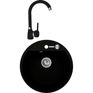 Pachet chiuveta PYRAMIS Round Elegant, compozit granit + baterie, carbune