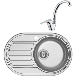 Pachet chiuveta PYRAMIS SR Mini, 1 cuva, picurator stanga, inox texturat + baterie, gri