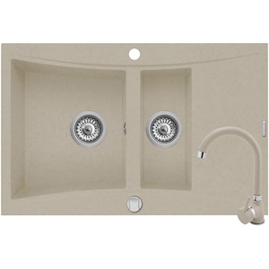 Pachet chiuveta PYRAMIS Pyrsoft Magico Extra, 2 cuve, picurator reversibil, compozit granit + baterie 202100273, bej