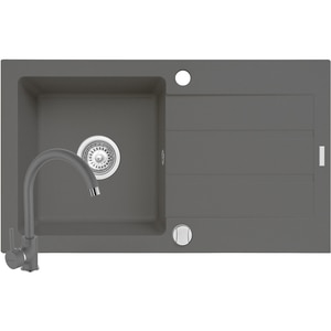 Pachet chiuveta PYRAMIS Altexia Aniversare 76, 1 cuva, picurator reversibil, compozit granit + baterie, gri