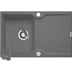 Pachet chiuveta PYRAMIS Altexia Aniversare Premium 79, 1 cuva, picurator reversibil, compozit granit + baterie, gri