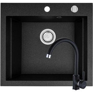 Pachet chiuveta PYRAMIS Chiuveta Altexia Bell Square 57, compozit granit + baterie, negru