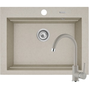 Pachet chiuveta PYRAMIS Chiuveta Altexia Bell Square 67, compozit granit + baterie, bej