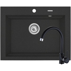 Pachet chiuveta PYRAMIS Chiuveta Altexia Bell Square 67, compozit granit + baterie, negru