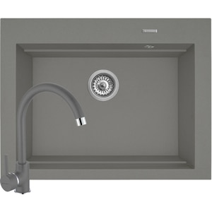 Pachet chiuveta PYRAMIS Chiuveta Altexia Bell Square 67, compozit granit + baterie, gri