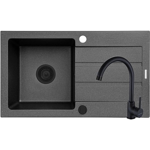 Pachet chiuveta PYRAMIS Star 76, 1 cuva, picurator reversibil, compozit granit + baterie, negru