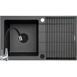 Pachet chiuveta PYRAMIS Complete 76, 1 cuva, picurator reversibil, compozit granit + baterie, negru