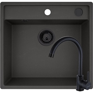 Pachet chiuveta PYRAMIS Square 55, 1 cuva, compozit granit + baterie, negru