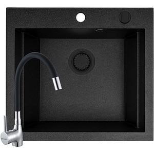 Pachet chiuveta PYRAMIS Elegance 57, 1 cuva, compozit granit + baterie, negru