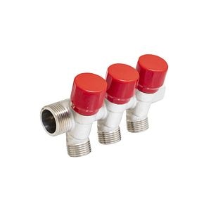 Distribuitor robinet, 3 iesiri, racord 3/4, rosu