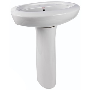 Lavoar baie si piedestal ceramica, alb lucios, montare pe perete, 56 cm