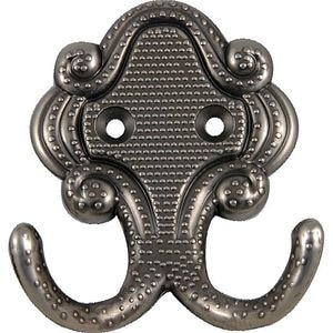 Cuier metalic, 2 carlige, gri antichizat