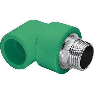 Cot PPR metalic, 90 de grade, 25 mm, racord 3/4, filet exterior, verde