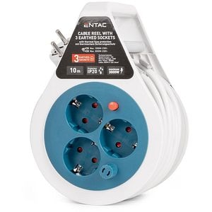 Prelungitor cu tambur ENTAC Mini, 3 prize, 1.5mm, 10m