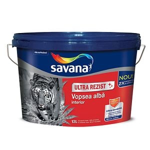 Vopsea superlavabila cu teflon, interior, culoare super alb, 12 L • Savana
