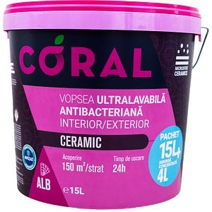 Vopsea ultralavabila CORAL Ceramic, 15L