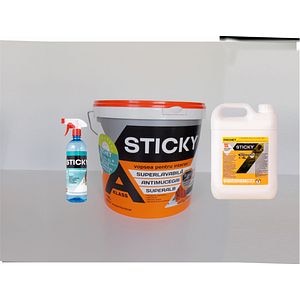 Pachet lavabila Aklass, alb, 17 L + amorsa antimucegai Sticky 4 L + solutie antimucegai Sticky 700 ml