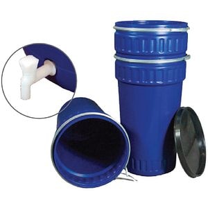 Bidon conic cu cerc si robinet, albastru, 220 l