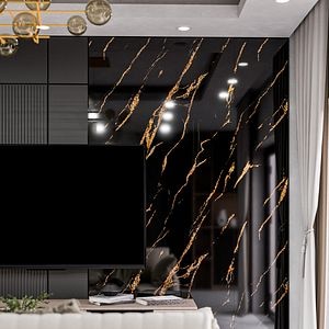 Panou decorativ Wall Glossy Floren Gold Vein, SPC, 122 x 280 cm, negru