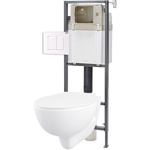 Set vas WC si rezervor incastrat WIRQUIN, montaj suspendat, evacuare orizontala, ceramica, 6l, alb