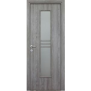 Usa de interior cu geam, gri, reversibila, mdf, 203 x 68 cm, toc inclus • Karpat