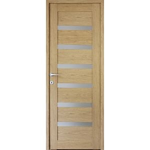 Usa interior Linneya, cu geam, reversibila, MDF, 68 x 203 cm, galben inchis