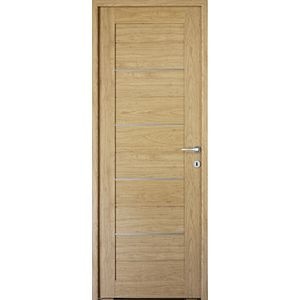 Usa interior Mirra, cu geam, reversibila, MDF, 68 x 203 cm, galben inchis
