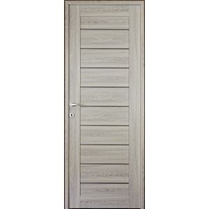 Usa de interior cu geam, gri, reversibila, mdf, 203 x 88 cm, toc inclus • Tarra
