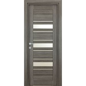Usa de interior cu geam, gri, reversibila, mdf, 203 x 78 cm, toc inclus • Dora