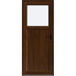 Usa intrare APLAST, cu geam, stanga, PVC, 88 x 205 cm, maro inchis