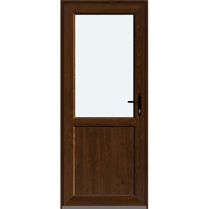 Usa intrare APLAST, cu geam, stanga, PVC, 88 x 205 cm, maro inchis