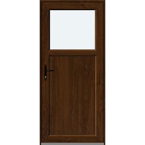 Usa intrare APLAST, cu geam, dreapta, PVC, 88 x 195 cm, maro inchis
