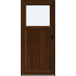 Usa intrare APLAST, cu geam, stanga, PVC, 88 x 195 cm, maro inchis