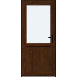 Usa intrare APLAST, cu geam, stanga, PVC, 88 x 195 cm, maro inchis