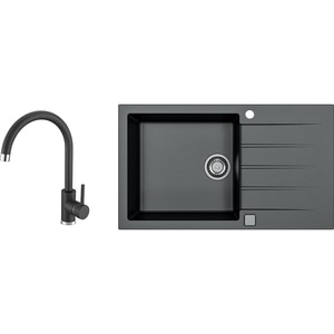 Pachet chiuveta ALVEUS Cadit 40, 1 cuva, picurator reversibil, compozit granit + Baterie Kati, negru