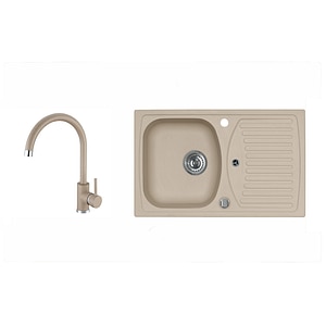 Set chiuveta bucatarie granit compozit cu baterie, reversibila, Record 30 G55, 78 x 48 cm, adancime 16 cm, bej  Alveus