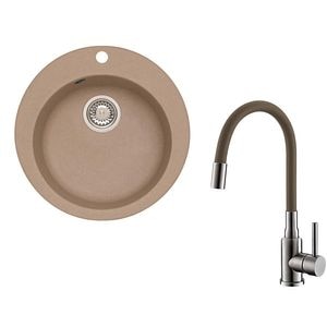 Pachet chiuveta ALVEUS Boogie, 1 cuva, compozit granit + baterie, bej