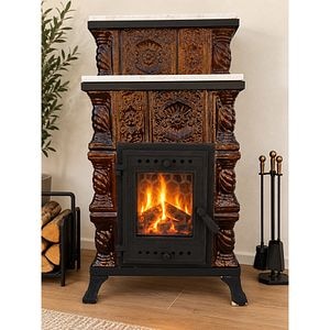 Semineu teracota, 4 randuri, 7kW, capac de marmura, 45.5 x 56.5 x 115 cm, maro