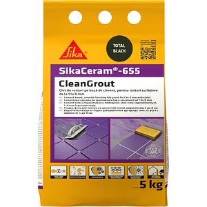 Chit de rosturi gresie si faianta Sika Ceram Clean Grout 655, total black, 5kg