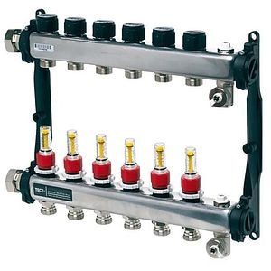 Distribuitor incalzire pardoseala cu debitmetre TECEFLOOR SLQ, 6 cai, otel