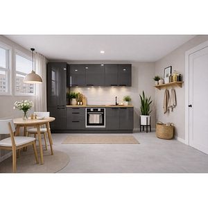 Bucatarie Stevia, gri lucios, 260 x 60 x 216 cm